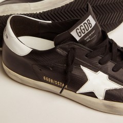 Golden Goose Women's Super-Star In Black Leather With White Leather Star And Heel Tab