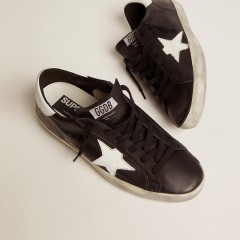 Golden Goose Women's Super-Star In Black Leather With White Leather Star And Heel Tab