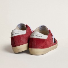 Golden Goose Women's Super-Star In Red Suede With Glitter Star And White Heel Tab