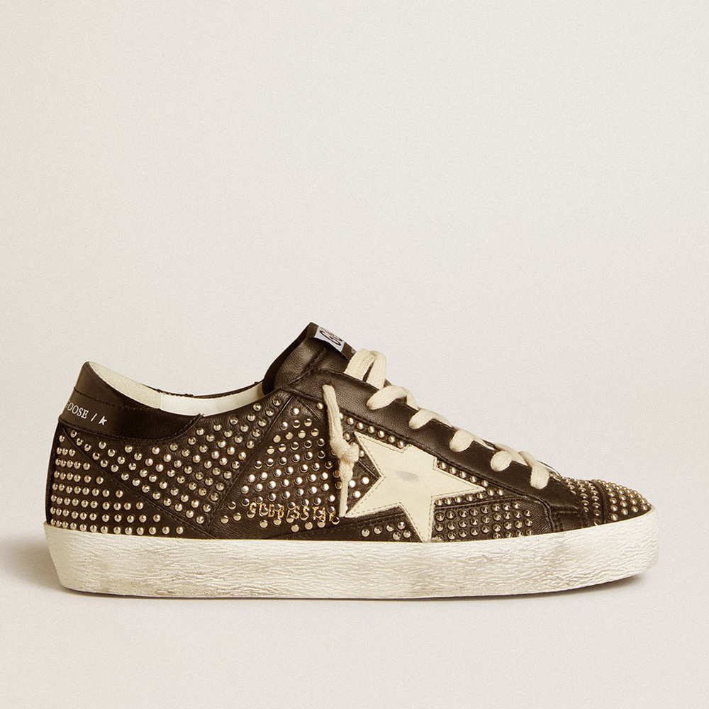 Golden Goose Women's Super-Star In Studded Black Nappa With White Leather Star