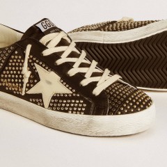 Golden Goose Women's Super-Star In Studded Black Nappa With White Leather Star