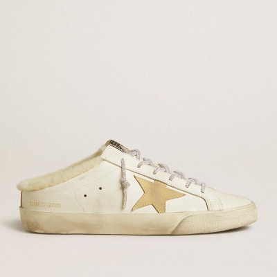 Golden Goose Women's Super-Star Sabots With Gold Suede Star And Shearling Lining