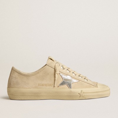 Golden Goose Women's V-Star In Pearl Suede With Silver Metallic Leather Star