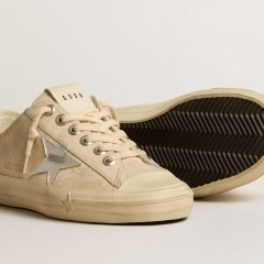 Golden Goose Women's V-Star In Pearl Suede With Silver Metallic Leather Star