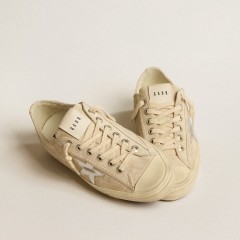 Golden Goose Women's V-Star In Pearl Suede With Silver Metallic Leather Star