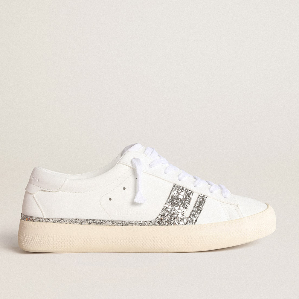 Golden Goose Yatay Model 1B Sustainable Sneakers With White Bio-based Upper And Silver Recycled Glitter Y